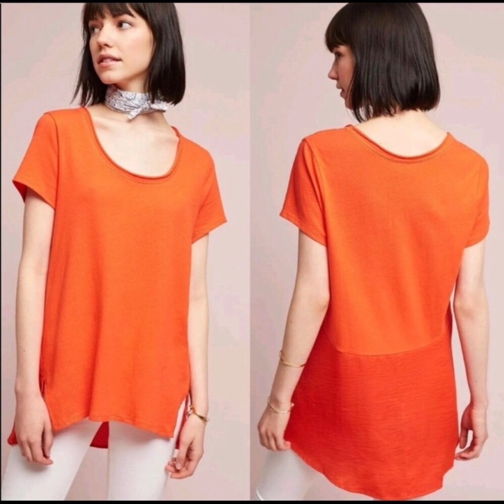 Anthropologie Dolan Contrast Hem Orange Tunic Top